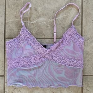 Forever 21 Mesh Crop Tank Top Lace Detail